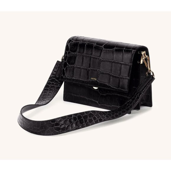 JW PEI Mini Flap Croc Crossbody Black Bag Vegan Leather Purse Womens - Picture 1 of 9
